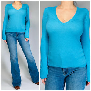 Theory Womans Sweater V Neck Size S Turquoise Blue Wool Blend
